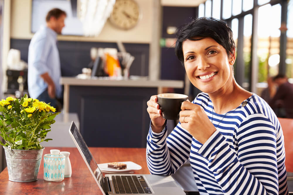 Woman having coffee at coffee shop