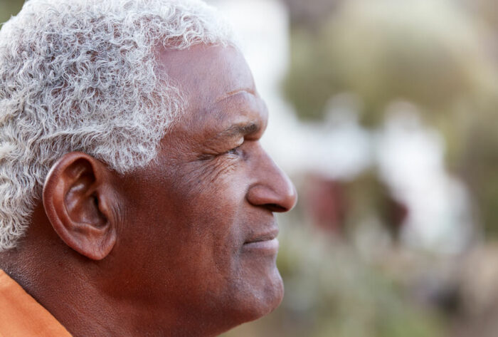 Senior man profile with gray hair